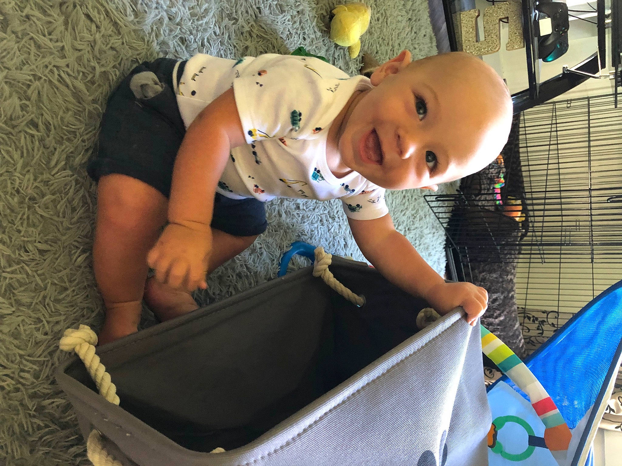 Reed is registered to the contest to win money with this photo: automotive_exterior, baby, black, blue, child, electric_blue, fun, green, hat, leisure, motor_vehicle, people, person, photograph, snapshot, t_shirt, textile, toddler, travel, vehicle_door