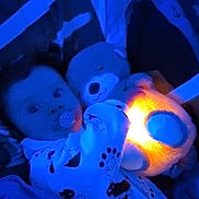 Edgard participe au concours pour gagner de l'argent avec cette photo : baby, bed, blanket, blue_light, child, comfort, cozy, cuddle, dark, glow, indoors, infant, night, pacifier, portrait, sleep, sleepwear, soft_toy, stuffed_toy, teddy_bear