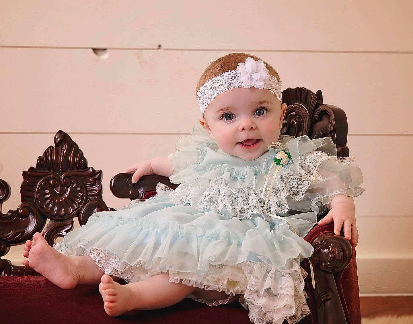 Libby is registered to the contest to win money with this photo: baby, baby_toddler_clothing, bridal_accessory, day_dress, dress, embellishment, event, fashion_design, flash_photography, formal_wear, happy, headband, headgear, headpiece, headwear, iris, jewellery, person, pink, smile