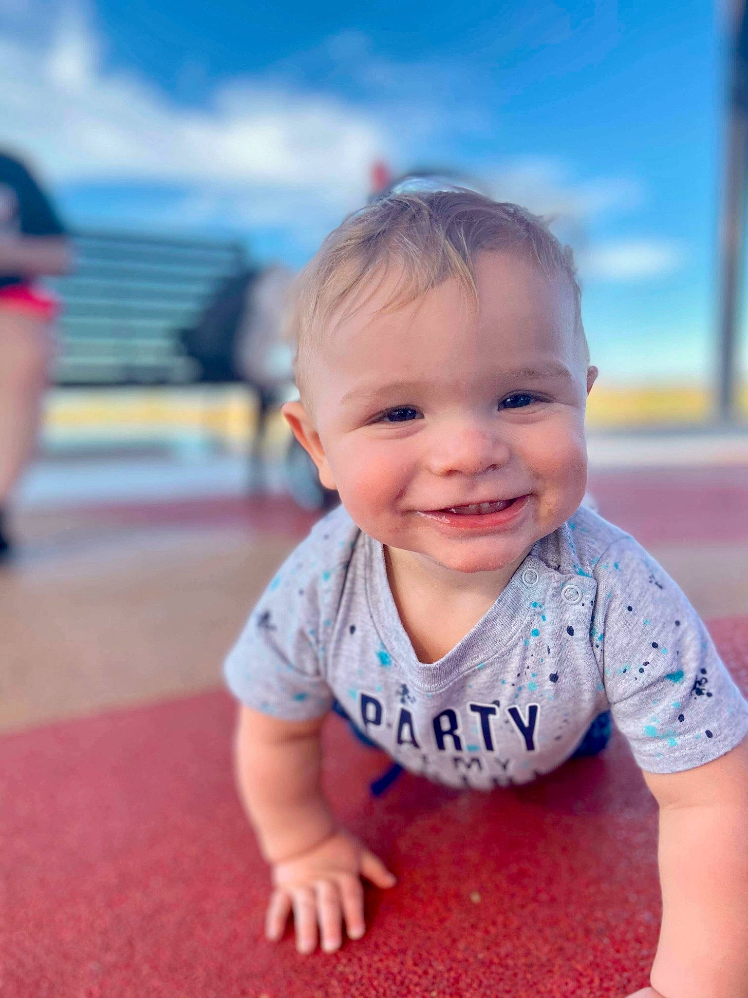 Augustus is registered to the contest to win money with this photo: baby, baby_toddler_clothing, cheek, chin, cloud, eye, flash_photography, grass, hair, hairstyle, happy, iris, joy, leisure, lip, nose, people_in_nature, person, skin, sky