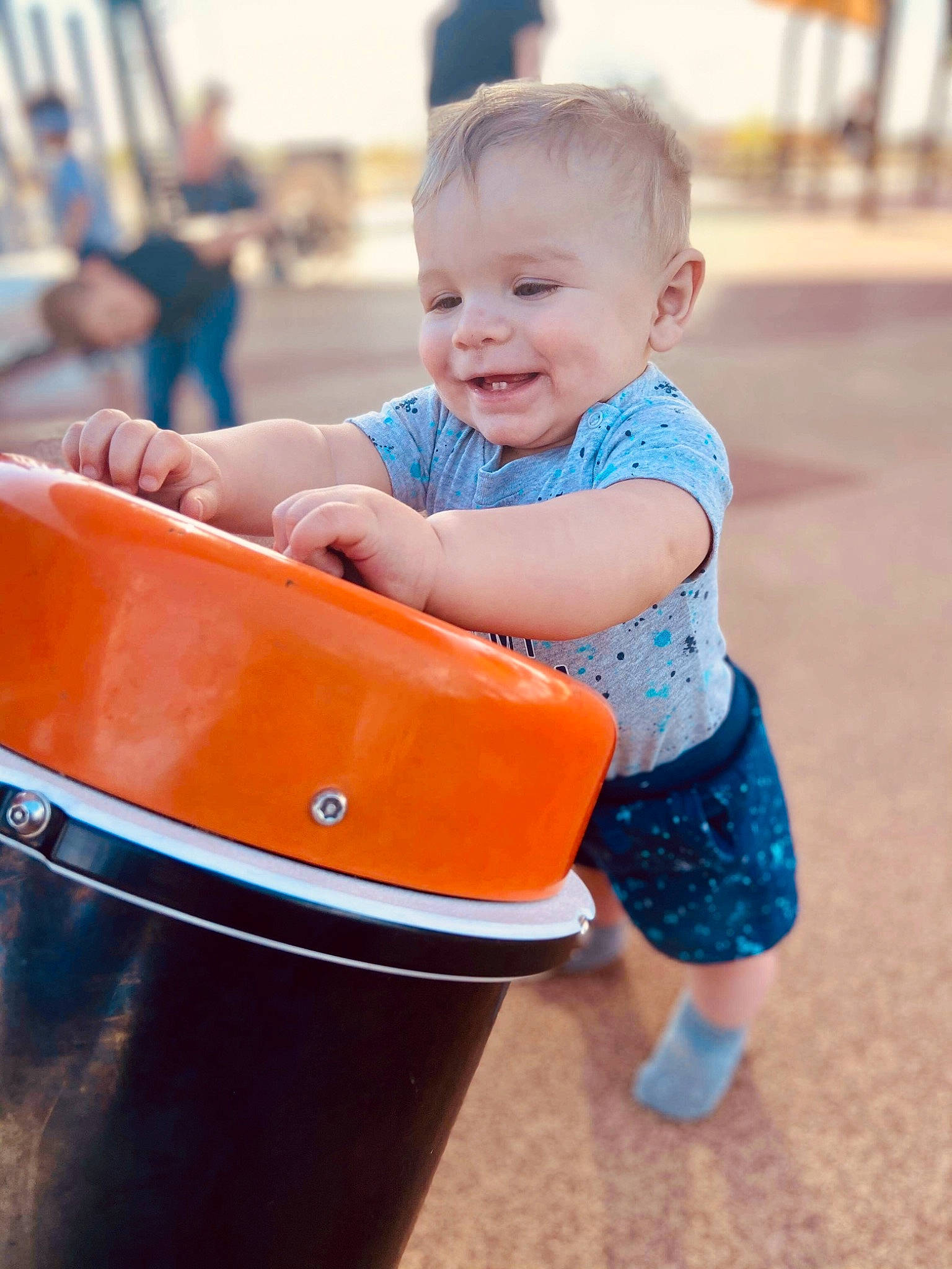 Augustus joined the competition — help win amazing prizes! azure, baby, baby_toddler_clothing, child, electric_blue, facial_expression, fun, happy, leisure, orange, person, photograph, product, public_space, recreation, sleeve, smile, standing, summer, t_shirt