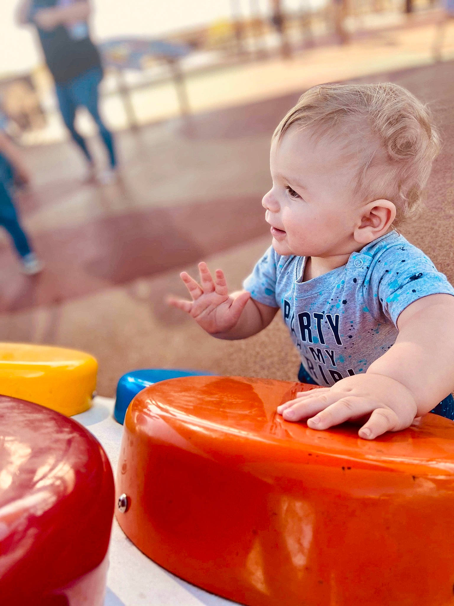 Augustus joined the competition — help win amazing prizes! baby, baby_playing_with_toys, baby_toddler_clothing, child, facial_expression, fun, happy, leisure, orange, person, plastic, play, portrait_photography, recreation, sitting, sleeve, smile, sweetness, toddler