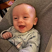Drew is registered to the contest to win money with this photo: baby, smiling, infant, onesie, stars, cushion, seated, happy, cute, child, face, skin, clothing, indoors, comfort, young, portrait, expression, babywear, small