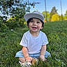 Avery joined the competition — help win amazing prizes! toddler, child, smiling, grass, outdoor, cap, white_tshirt, shorts, happy, sitting, nature, greenery, daylight, casual_clothing, cute, portrait, young_child, playful, summer, fun
