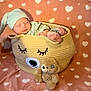adorable, baby, basket, blanket, child, comfort, cozy, cute, foot, hat, heart_pattern, indoor, infant, peaceful, portrait, rest, sleeping, soft, teddy_bear, toy