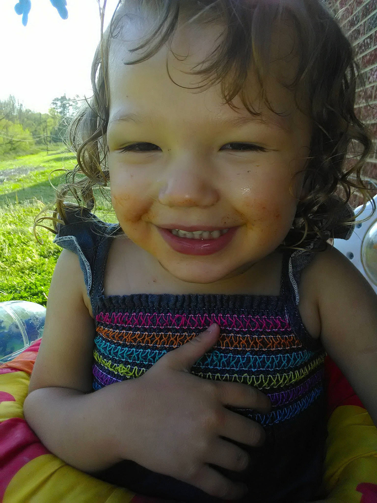 Maggie Mae is registered to the contest to win money with this photo: beauty, cheek, child, chin, eye, face, facial_expression, forehead, fun, grass, happy, head, joy, lip, mouth, nose, person, skin, smile, summer