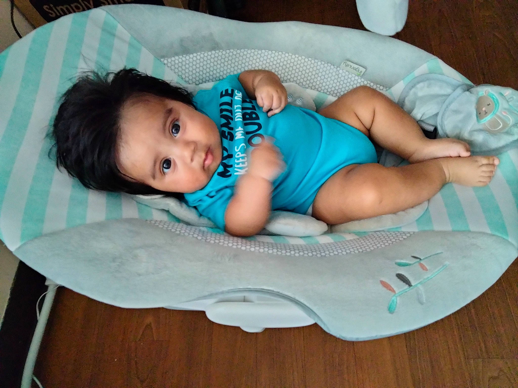 David Daniel Colon joined the competition — help win amazing prizes! baby, baby_products, baby_toddler_clothing, child, comfort, fashion_accessory, hair_accessory, hardwood, hat, human_leg, linens, nail, pattern, person, pink, sitting, skin, smile, thigh, toddler