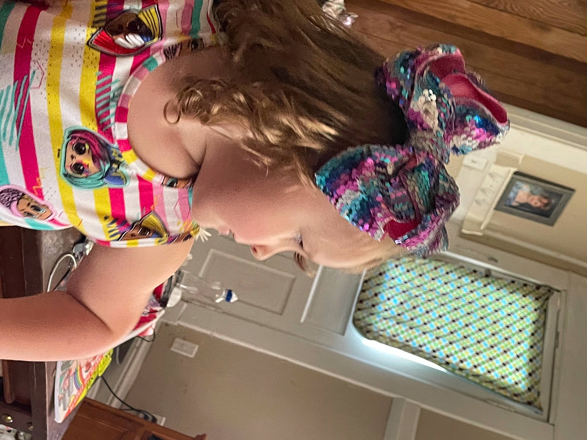 Brooklyn joined the competition — help win amazing prizes! abdomen, art, blurred, brassiere, chest, elbow, eyewear, flesh, fun, human_body, human_leg, leg, magenta, necklace, pattern, person, pink, room, thigh, toy