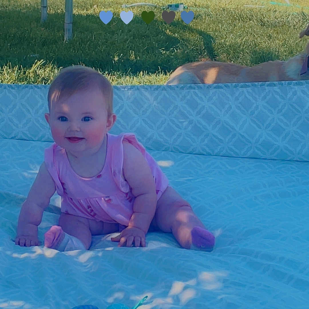 Raina joined the competition — help win amazing prizes! animal, baby, backyard, canine, face, grass, head, nature, outdoors, person, photography, plant, playarea, pool, portrait, summer, swimmingpool, toy, water, yard