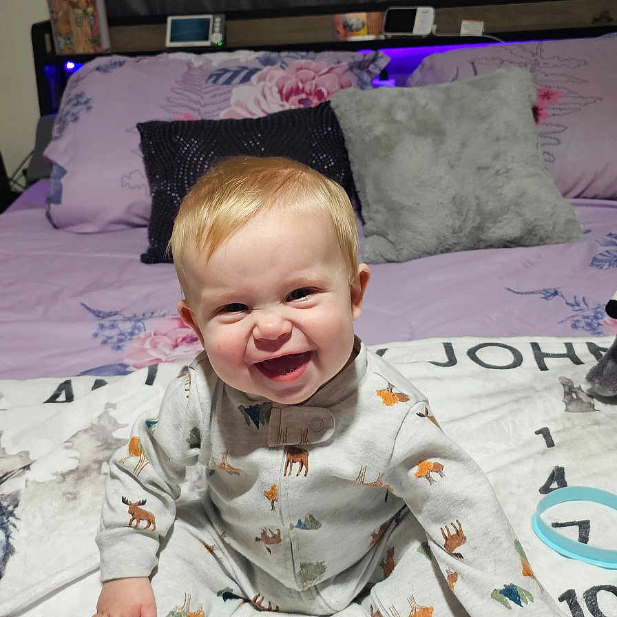 Anthony joined the competition — help win amazing prizes! baby, babylaughing, bed, bedroom, blanket, couch, cushion, face, furniture, happy, head, homedecor, indoors, lamp, person, photography, portrait, quilt, room, toy