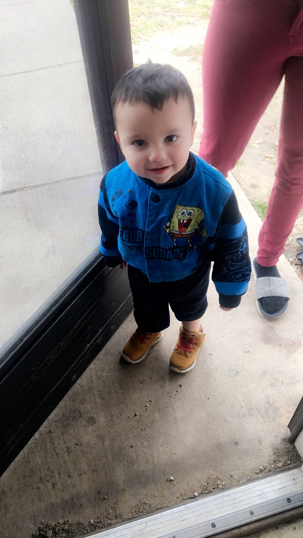 Gavyn joined the competition — help win amazing prizes! baby, child, electronic_device, fun, leg, person, play, skin, smile, standing, t_shirt, technology, toddler, vacation