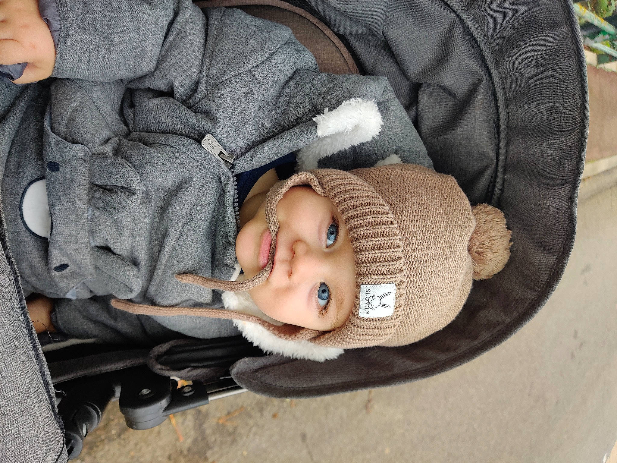 Thomas participe au concours pour gagner de l'argent avec cette photo : baby, baby_carriage, baby_products, baby_toddler_clothing, cap, cheek, child, comfort, hat, headwear, person, product, sitting, sleeve, smile, textile, toddler, tree, wood