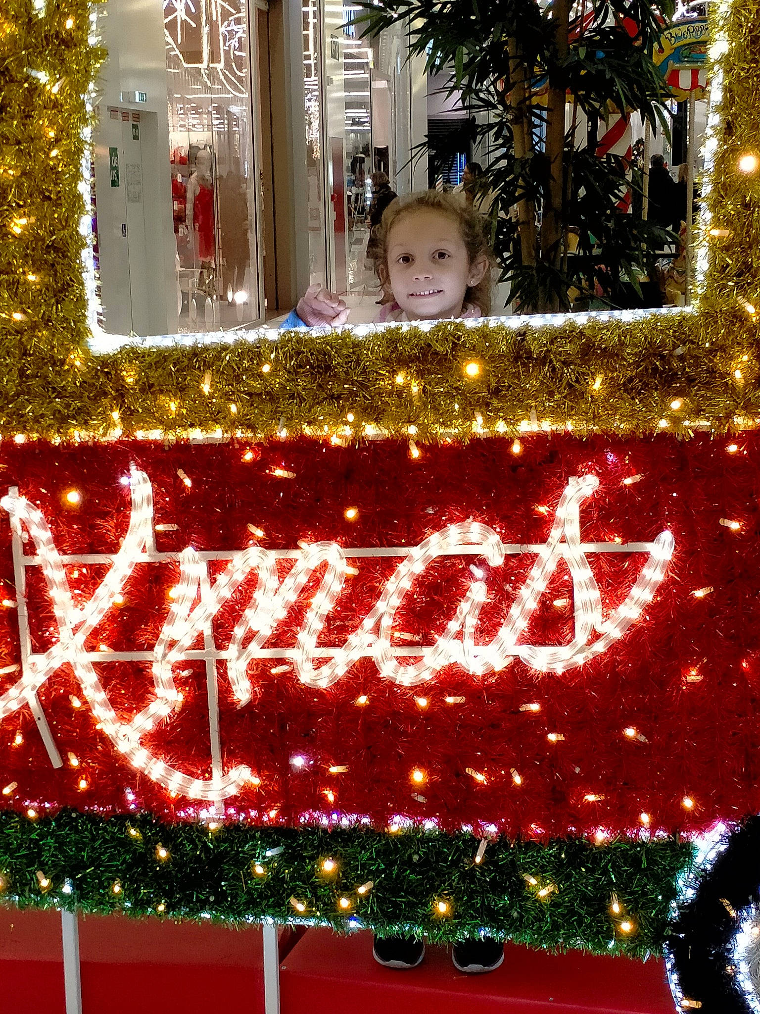 Louane participe au concours pour gagner de l'argent avec cette photo : building, christmas, christmas_decoration, christmas_lights, decoration, electricity, electronic_signage, event, fixture, font, holiday, interior_design, joy, light, neon, ornament, person, rectangle, red, signage