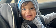Mehmetcan a rejoint le concours — aidez-le/la à gagner de superbes lots ! baby, blue_eyes, car_interior, car_seat, child, closeup, cozy, cute, gray_sweater, happy, indoor, knitted_hat, person, portrait, safety, seatbelt, smiling, toddler, winter_clothing, young_child