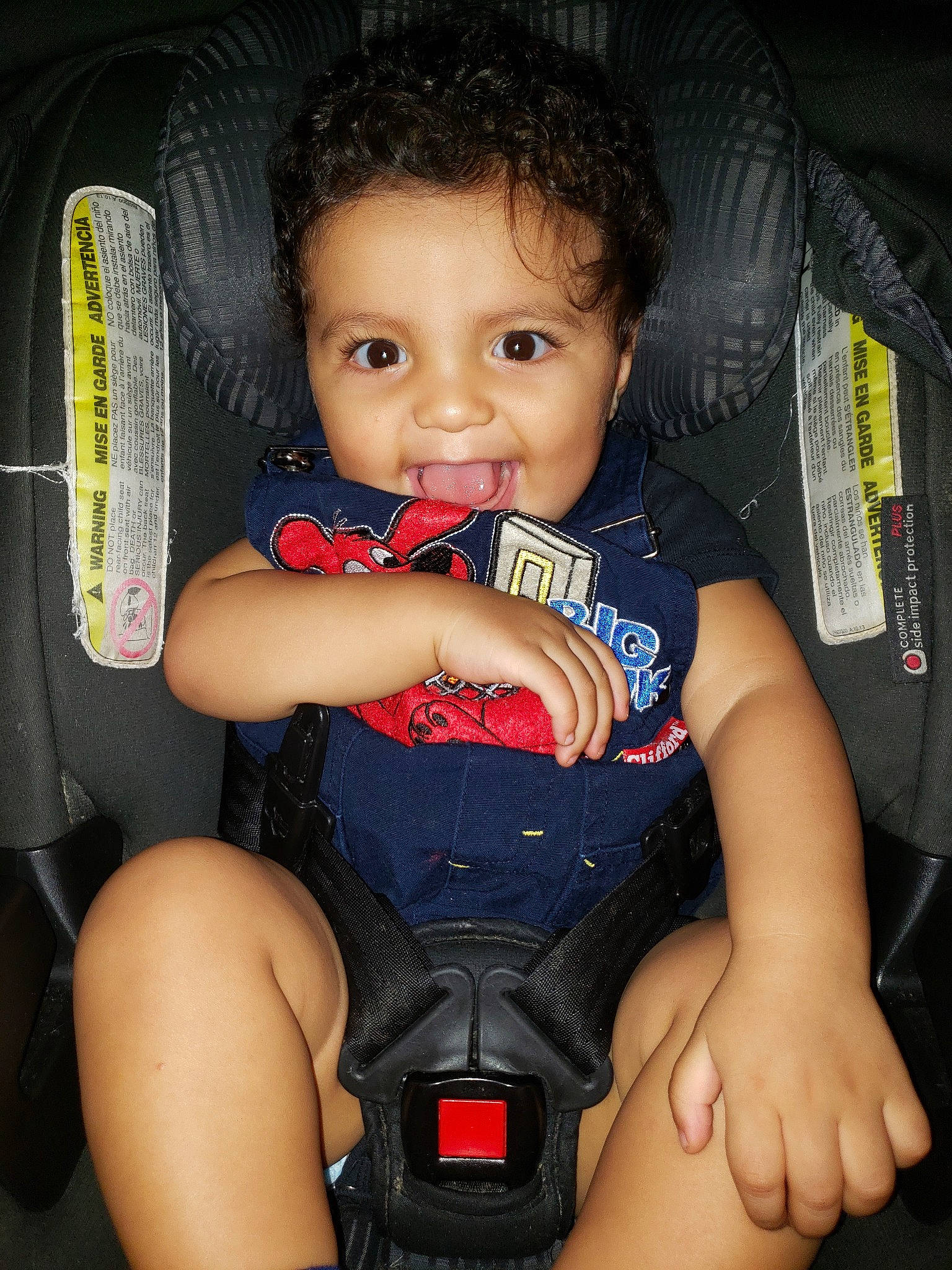 Karlitos Nathaniel is registered to the contest to win money with this photo: auto_part, baby_in_car_seat, baby_products, car_seat, cheek, child, elbow, finger, hand, leg, nail, person, product, seat_belt, sitting, skin, thigh, thumb, toddler