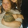 Prunelle a rejoint le concours — aidez-le/la à gagner de superbes lots ! woman, girl, cat, indoor, portrait, smile, affection, family, hair, clothing, furniture, computer, chair, sitting, holding, tabby_cat, casual, relaxed, closeup, home