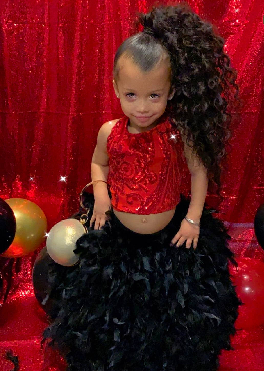 Kimora joined the competition — help win amazing prizes! arm, baby_toddler_clothing, black, black_hair, child, embellishment, fashion_design, fun, hairstyle, happy, iris, joy, magenta, organ, person, pink, red, shoulder, smile, textile