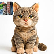 Ola a rejoint le concours — aidez-le/la à gagner de superbes lots ! animal, big_eyes, cat, closeup, cute, ears, fur, indoor, inset_photo, pet, plush_toy, portrait, real_cat, sitting, stuffed_animal, tabby_cat, tail, toy, whiskers, white_background