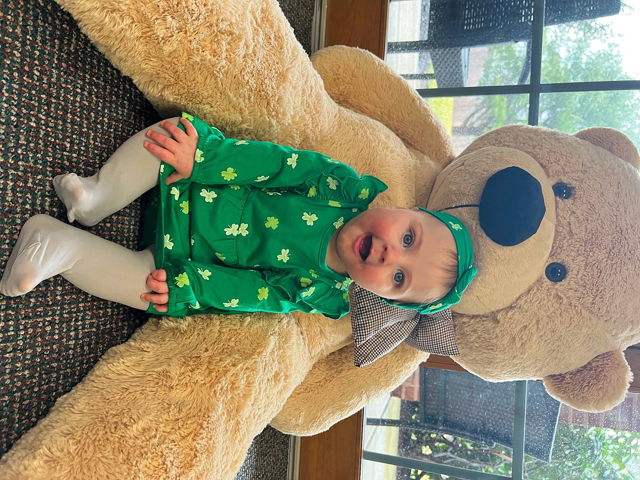 Annmarie joined the competition — help win amazing prizes! baby_toddler_clothing, child, comfort, fawn, fun, fur, grass, hat, human_leg, knee, leisure, pattern, person, photograph, plant, sleeve, street_fashion, stuffed_toy, surprise, thigh