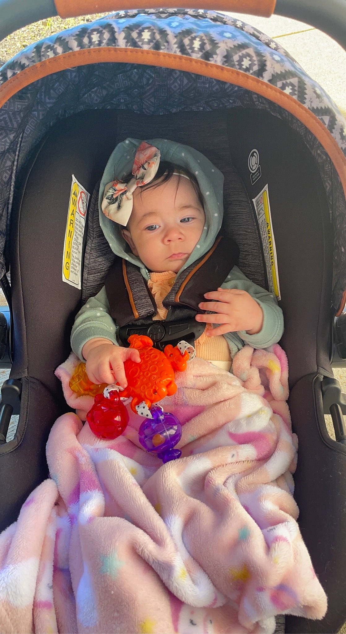 Kinsley is registered to the contest to win money with this photo: auto_part, baby, baby_carriage, baby_in_car_seat, baby_products, car_seat, child, fun, hand, hat, head, headwear, human_body, lap, motor_vehicle, mouth, person, sitting, skin, stuffed_toy