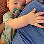 Weston joined the competition — help win amazing prizes! baby, sleeping, pacifier, hand, adult, blue_shirt, blanket, knitted, cozy, comfort, peaceful, infant, cuddling, resting, closeup, skin, face, child, nap, toddler