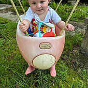 Mason joined the competition — help win amazing prizes! baby, swing, toy, outdoor, grass, garden, child, greenery, play, fun, person, happy, clothing, feet, nature, summer, cute, infant, toy_cube, smile