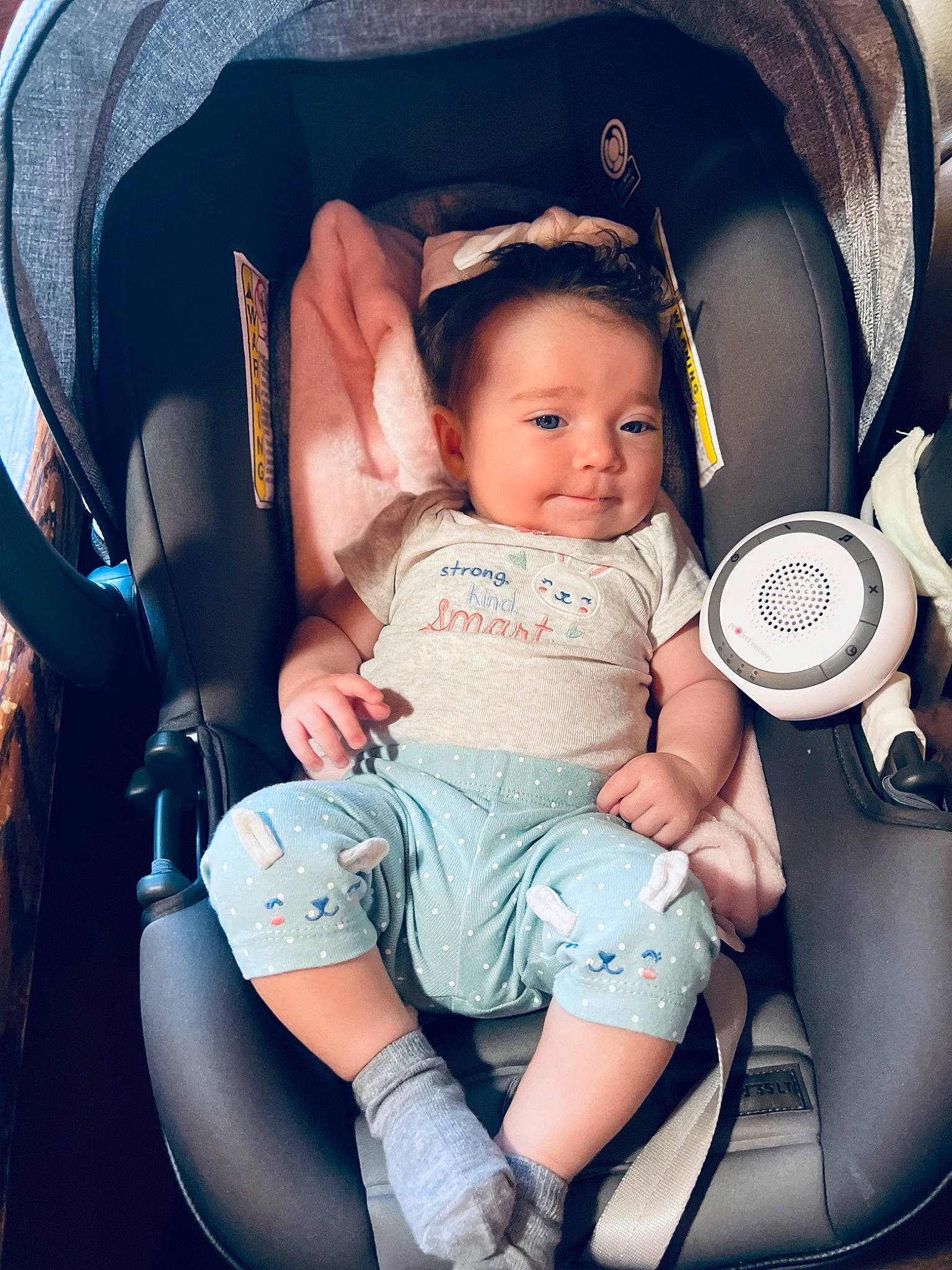 Emalynn joined the competition — help win amazing prizes! arm, baby, baby_carriage, baby_toddler_clothing, blue, comfort, cool, facial_expression, finger, flash_photography, hairstyle, hand, happy, human_body, leg, mammal, mouth, organ, person, skin