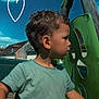 Lyann a rejoint le concours — aidez-le/la à gagner de superbes lots ! child, boy, curly_hair, green_tshirt, playground, slide, outdoor, blue_sky, cloud, houses, sunny, daytime, fence, wooden_structure, side_profile, casual_clothing, summer, play, fun, heart_doodle