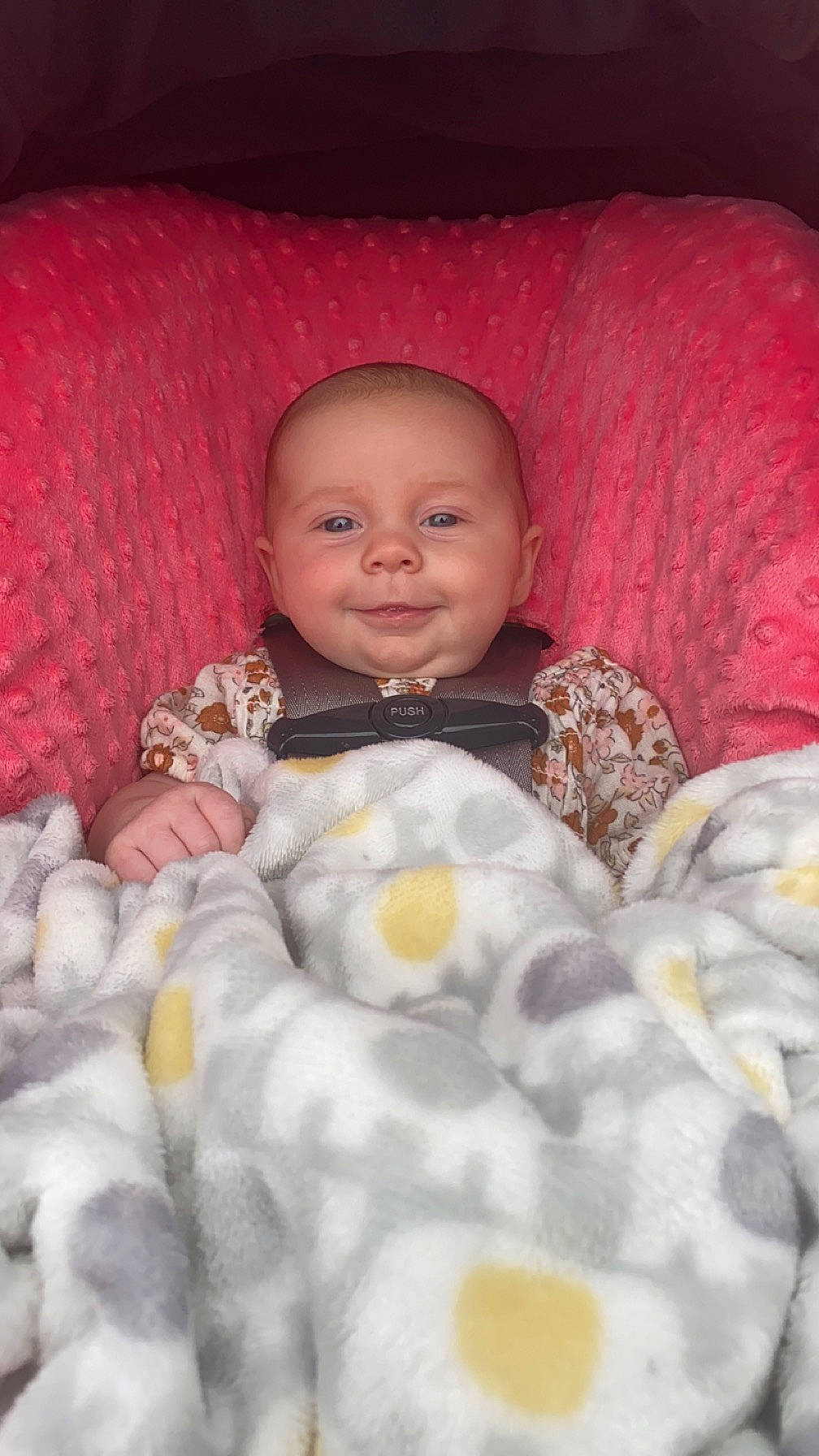 Layana joined the competition — help win amazing prizes! baby, baby_products, baby_toddler_clothing, cheek, child, comfort, fun, happy, human_body, iris, linens, lip, mouth, nose, person, pink, sitting, skin, smile, textile