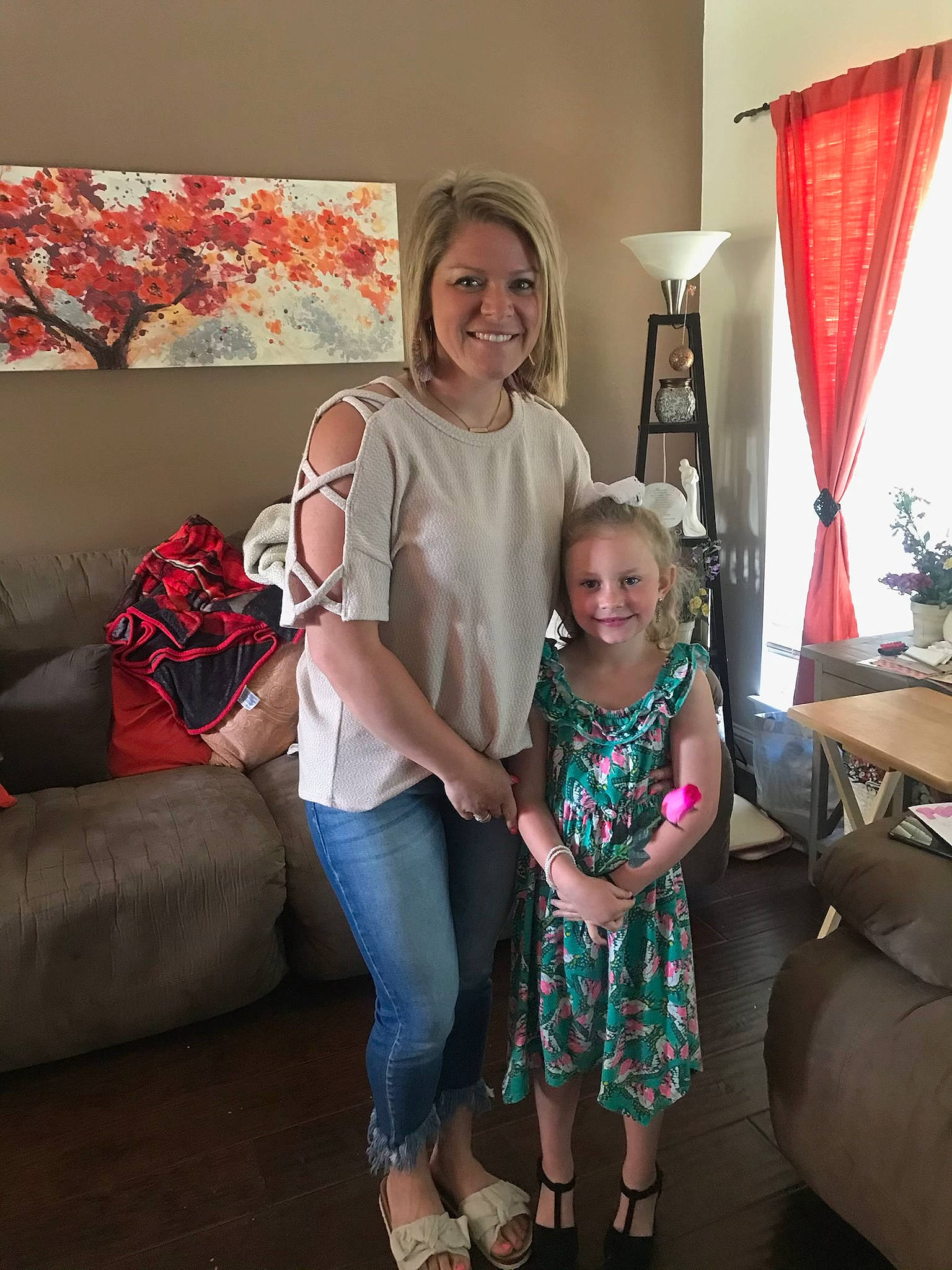 Taylynn joined the competition — help win amazing prizes! comfort, couch, curtain, event, fun, happy, holiday, interior_design, joy, lamp, lap, leg, leisure, lighting, living_room, person, pink, shoe, smile, textile