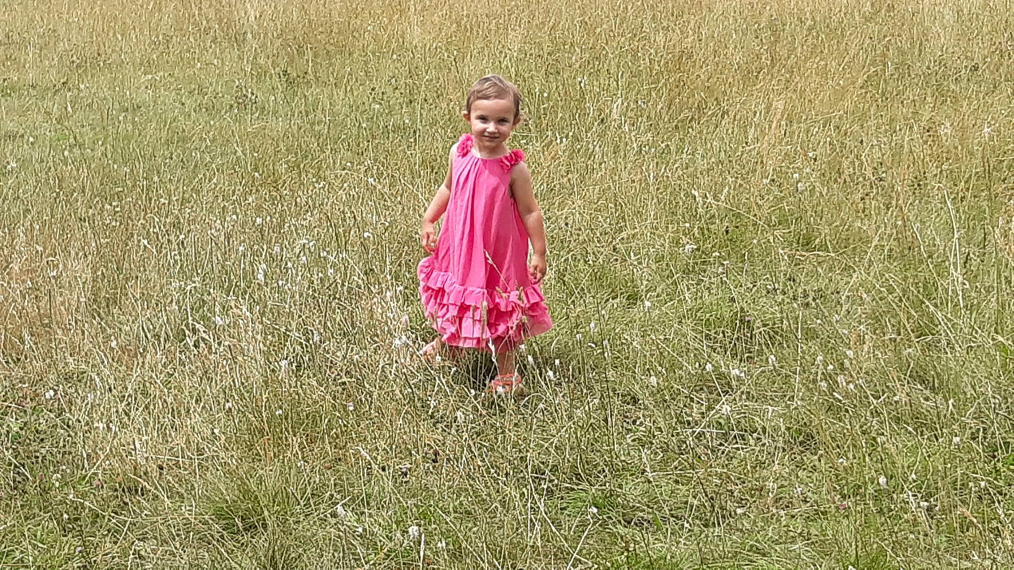 Selena participe au concours pour gagner de l'argent avec cette photo : agriculture, baby_toddler_clothing, dress, field, flower, grass, grassland, happy, joy, landscape, magenta, meadow, natural_landscape, pasture, people_in_nature, person, plain, plant, prairie, steppe
