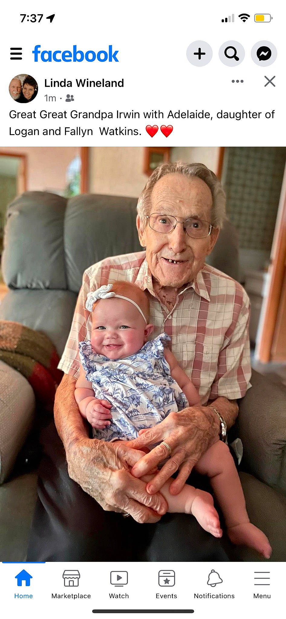 Adelaide is registered to the contest to win money with this photo: baby, chair, child, comfort, couch, event, eyewear, fun, happy, headwear, human, joy, lap, people, person, photo_caption, plaid, product, sitting, skin