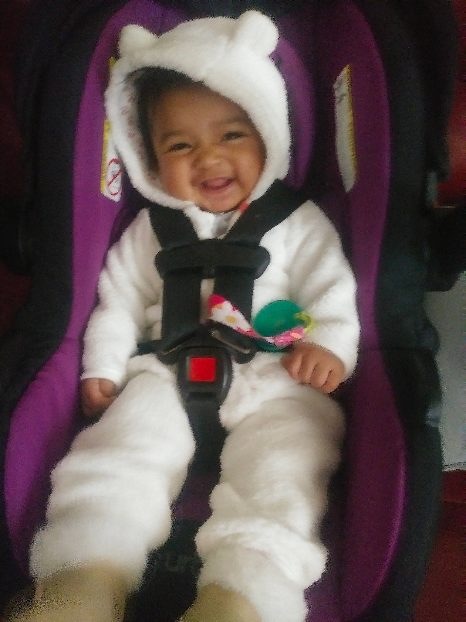 Kassidy joined the competition — help win amazing prizes! baby, car_seat, cheek, child, fun, joy, person, pink, play, skin, smile, toddler