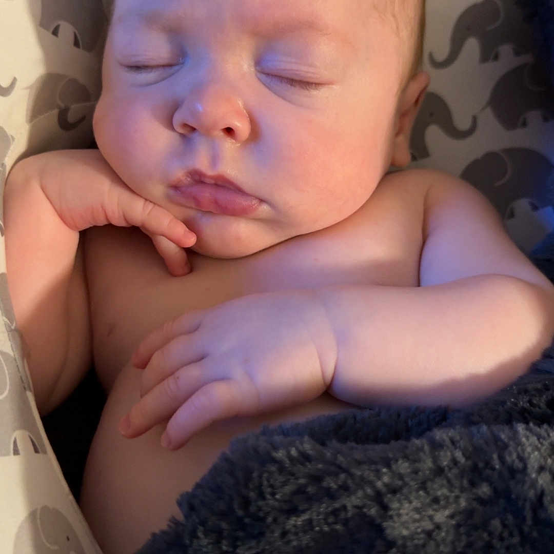 Jackson joined the competition — help win amazing prizes! baby, blanket, child, closeup, comfort, cozy, cushion, cute, elephant_pattern, face, hand, indoor, infant, newborn, peaceful, portrait, resting, skin, sleeping, soft
