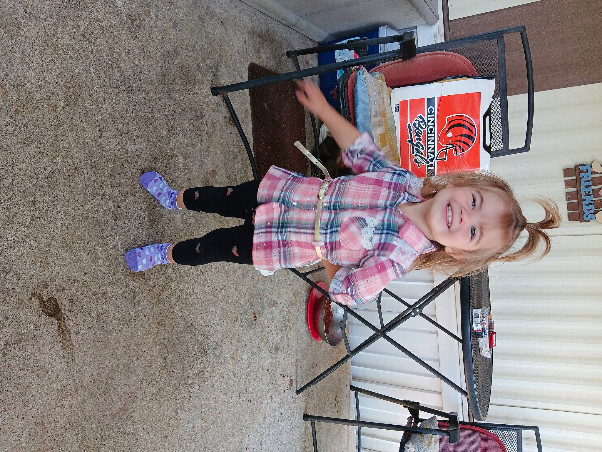 Alyza is registered to the contest to win money with this photo: baby, baby_toddler_clothing, building, child, concrete, flooring, fun, joy, pattern, person, smile, toddler, walking_shoe, wood