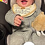 baby, smiling, child, pajamas, hat, bib, plush_toy, car_seat, happy, cute, infant, face, hand, clothing, indoors, seat, expression, comfort, adorable, portrait