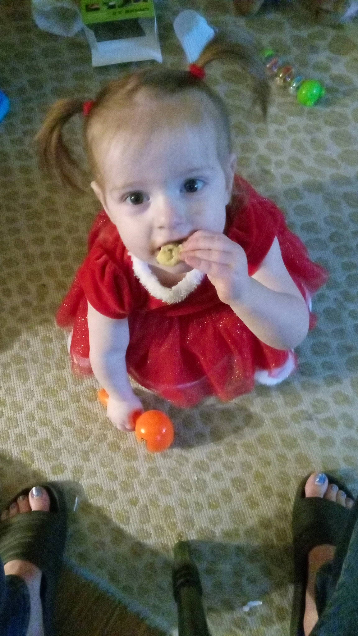 Lilliana is registered to the contest to win money with this photo: baby, baby_products, baby_toddler_clothing, cheek, child, comfort_food, cuisine, dress, eye, flooring, food, food_craving, fun, happy, head, people, person, photograph, play, sweetness