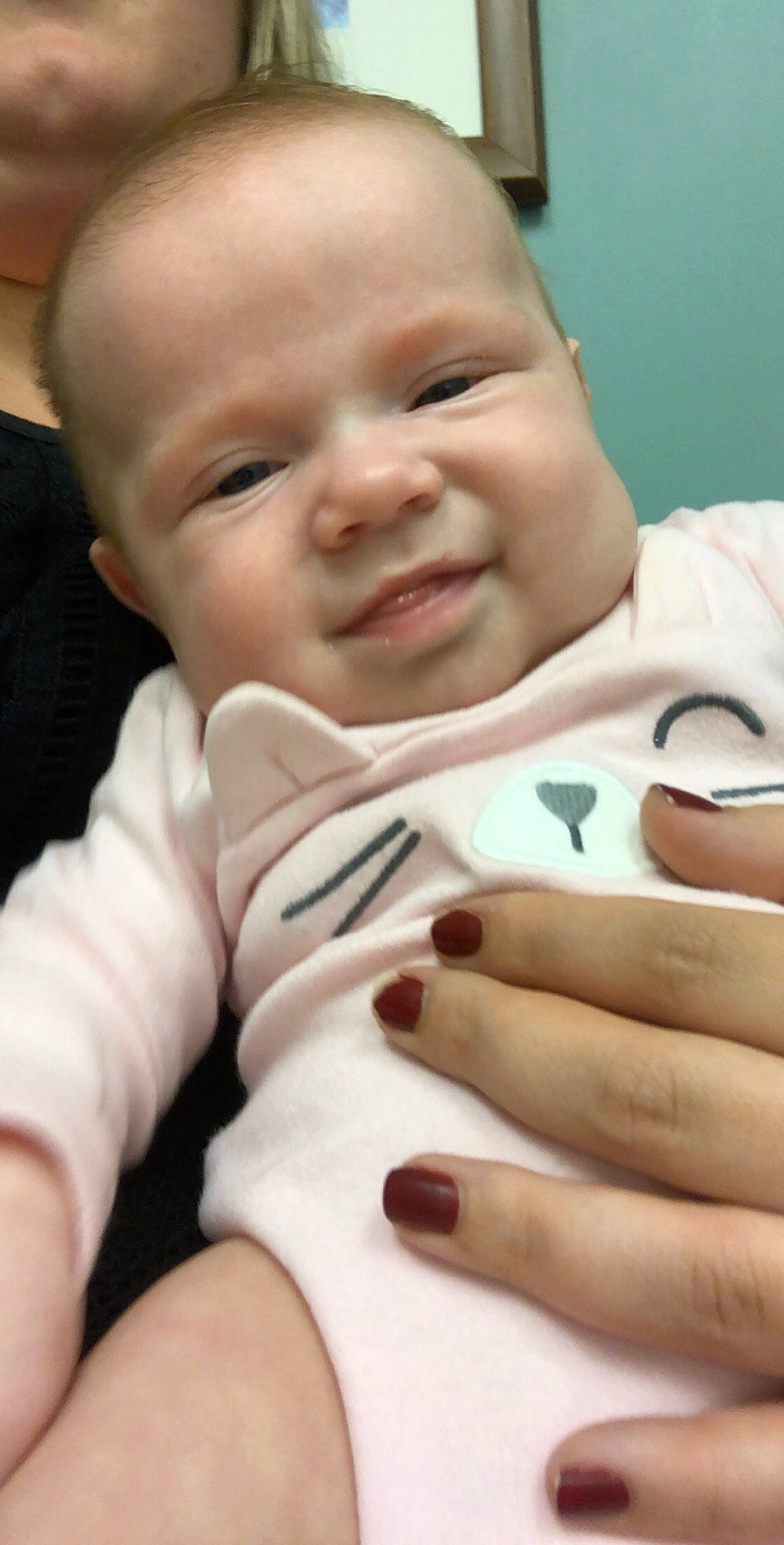 Haddie Grace is registered to the contest to win money with this photo: baby, cheek, child, ear, face, facial_expression, finger, hand, head, lip, mouth, nail, nose, person, skin, smile, thumb, toddler