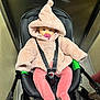 baby, stroller, pacifier, pink_clothing, hooded_jacket, footed_pants, infant, indoor, elevator, metallic_walls, black_stroller, child, seat_belt, curious, wide_eyes, soft_texture, warm_clothing, person, cute, infant_care