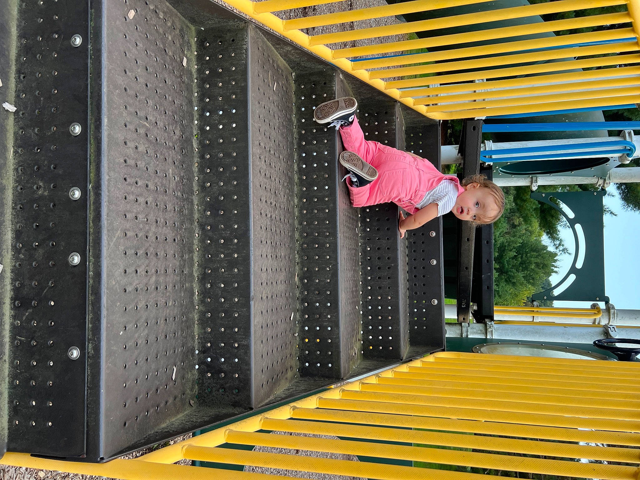 Ellie is registered to the contest to win money with this photo: building, ceiling, facade, flooring, fun, hardwood, leisure, line, magenta, metal, pattern, person, room, surprise, tints_and_shades, tree, wood