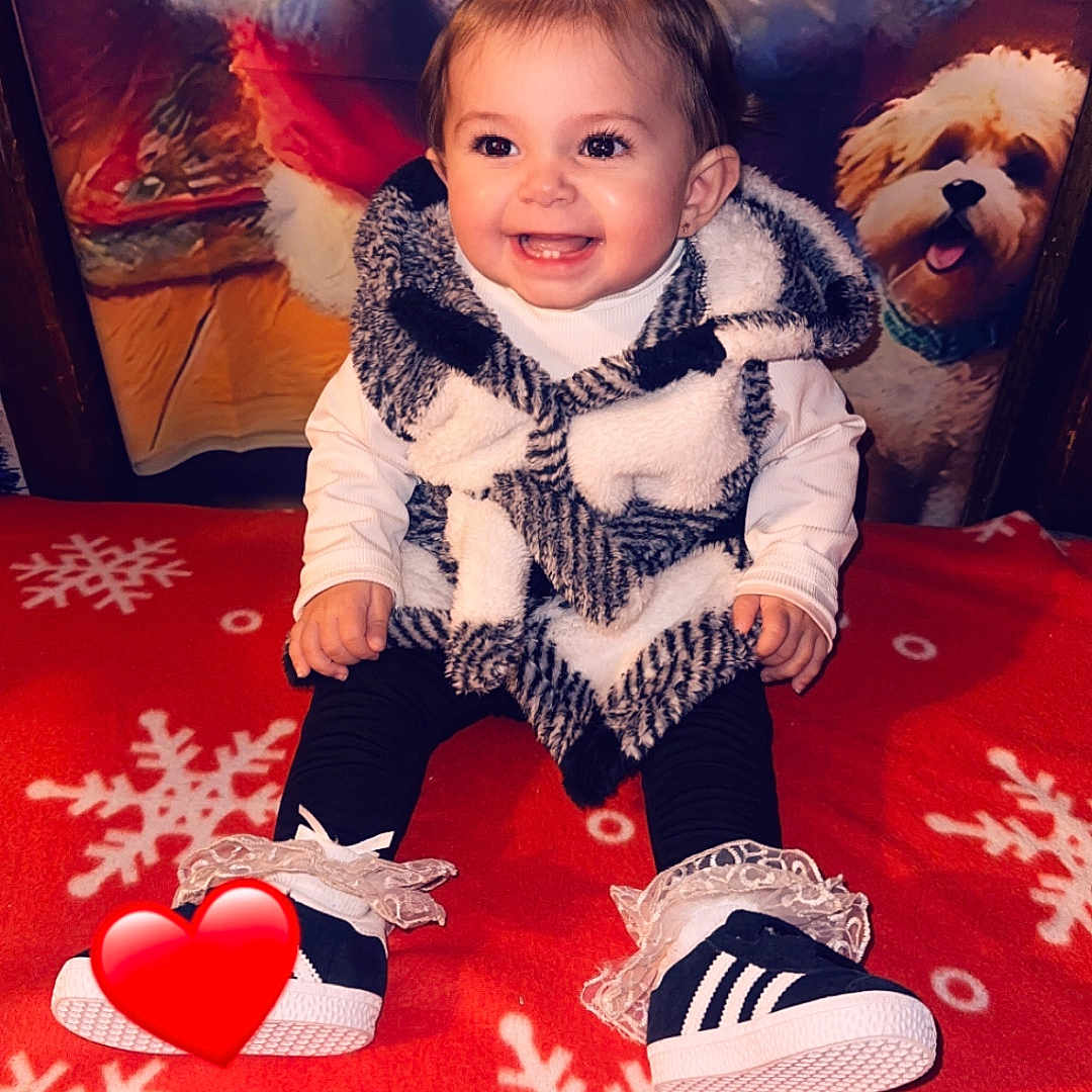 Kismy a rejoint le concours — aidez-le/la à gagner de superbes lots ! animal, baby, canine, clothing, couch, cushion, dog, face, footwear, furniture, head, heart, homedecor, pants, person, pet, photography, portrait, shoe, sitting