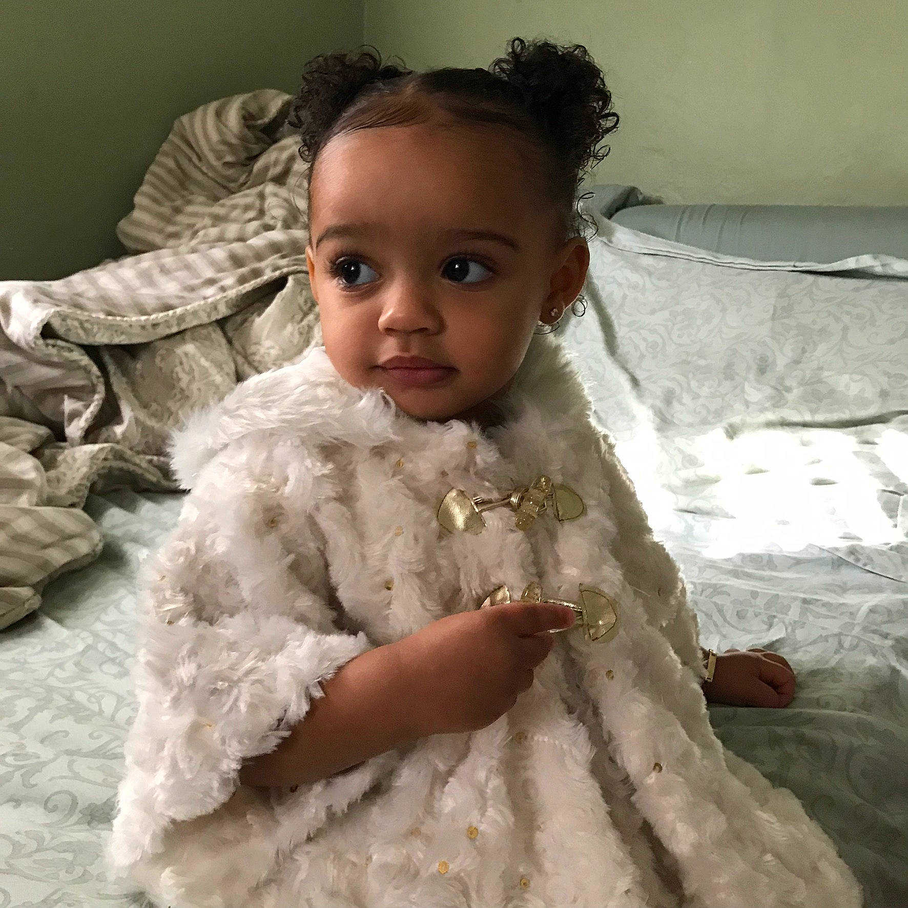 Kehlani joined the competition — help win amazing prizes! baby, child, dress, eye, face, fashion, forehead, gown, hair, hair_accessory, hairstyle, head, lace, long_hair, person, skin, smile, textile, toddler, wedding_dress