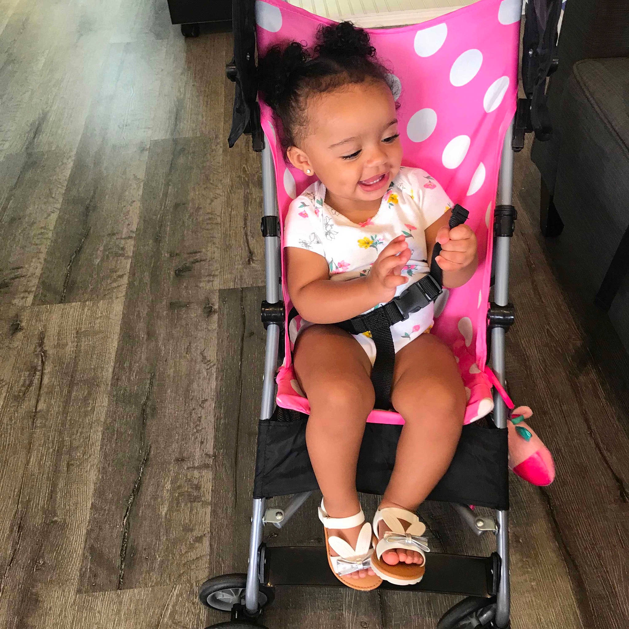 Kehlani joined the competition — help win amazing prizes! baby_carriage, baby_products, child, joy, leg, person, pink, product, shoe, toddler