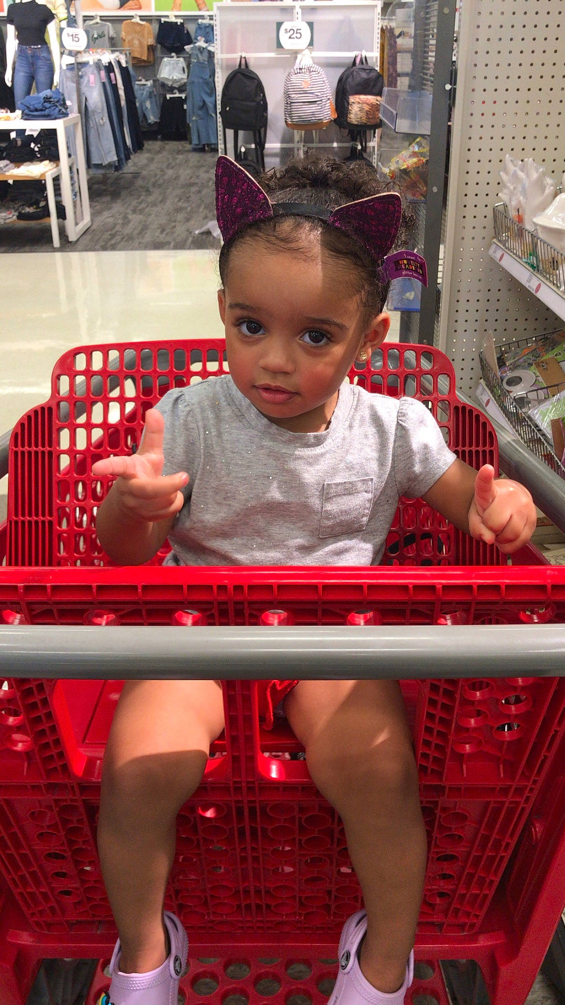 Kehlani joined the competition — help win amazing prizes! child, fun, furniture, leg, person, shopping_cart, sitting, smile, toddler, vehicle