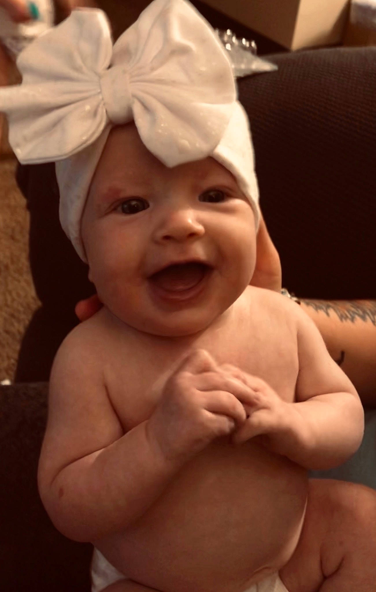 Trinity Reign joined the competition — help win amazing prizes! baby, baby_laughing, baby_making_funny_faces, cheek, child, chin, face, facial_expression, fashion_accessory, fun, hand, happy, head, headgear, headwear, laugh, lip, nose, person, skin