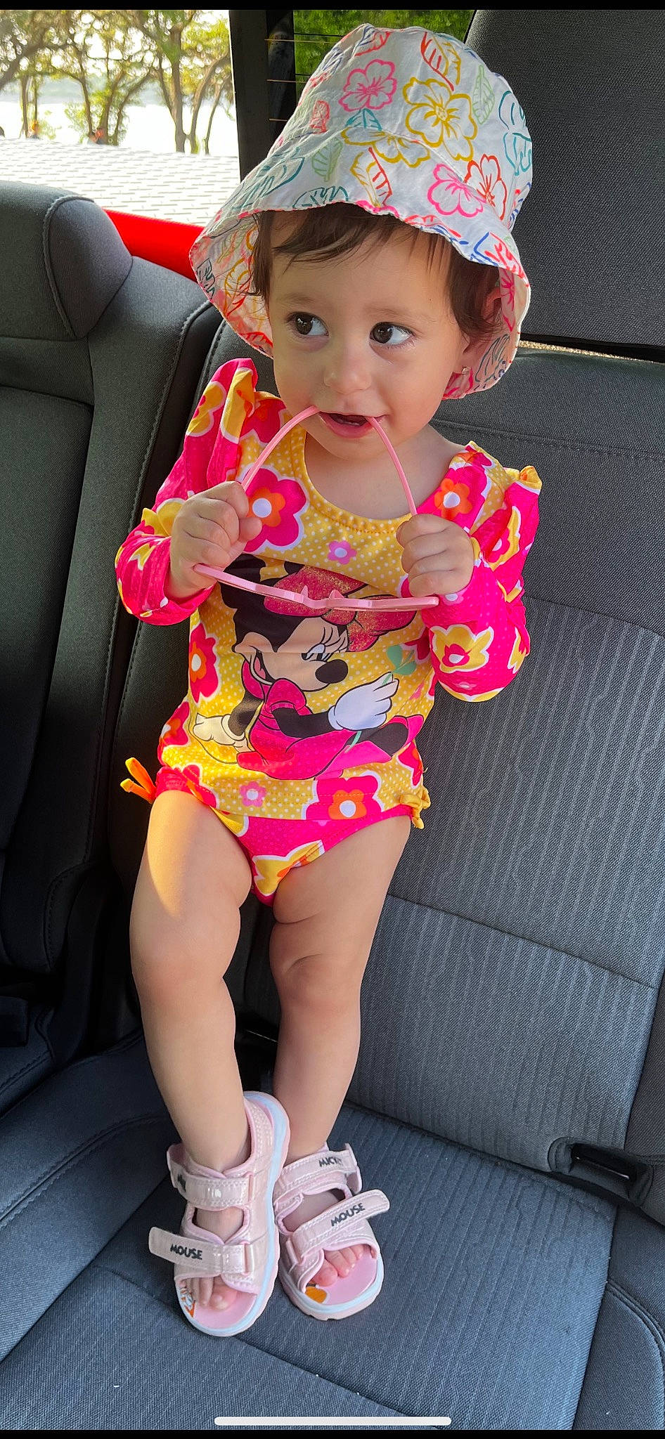 Aryana joined the competition — help win amazing prizes! baby, baby_toddler_clothing, dress, eye, happy, human_leg, knee, leg, lip, magenta, neck, pattern, person, pink, sleeve, smile, steering_wheel, thigh, toddler, white
