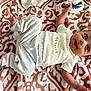 Luna joined the competition — help win amazing prizes! baby, infant, smiling, lying_down, blanket, patterned_blanket, clothing, pants, shirt, toy, happy, cute, face, skin, hand, foot, indoors, child, person, newborn