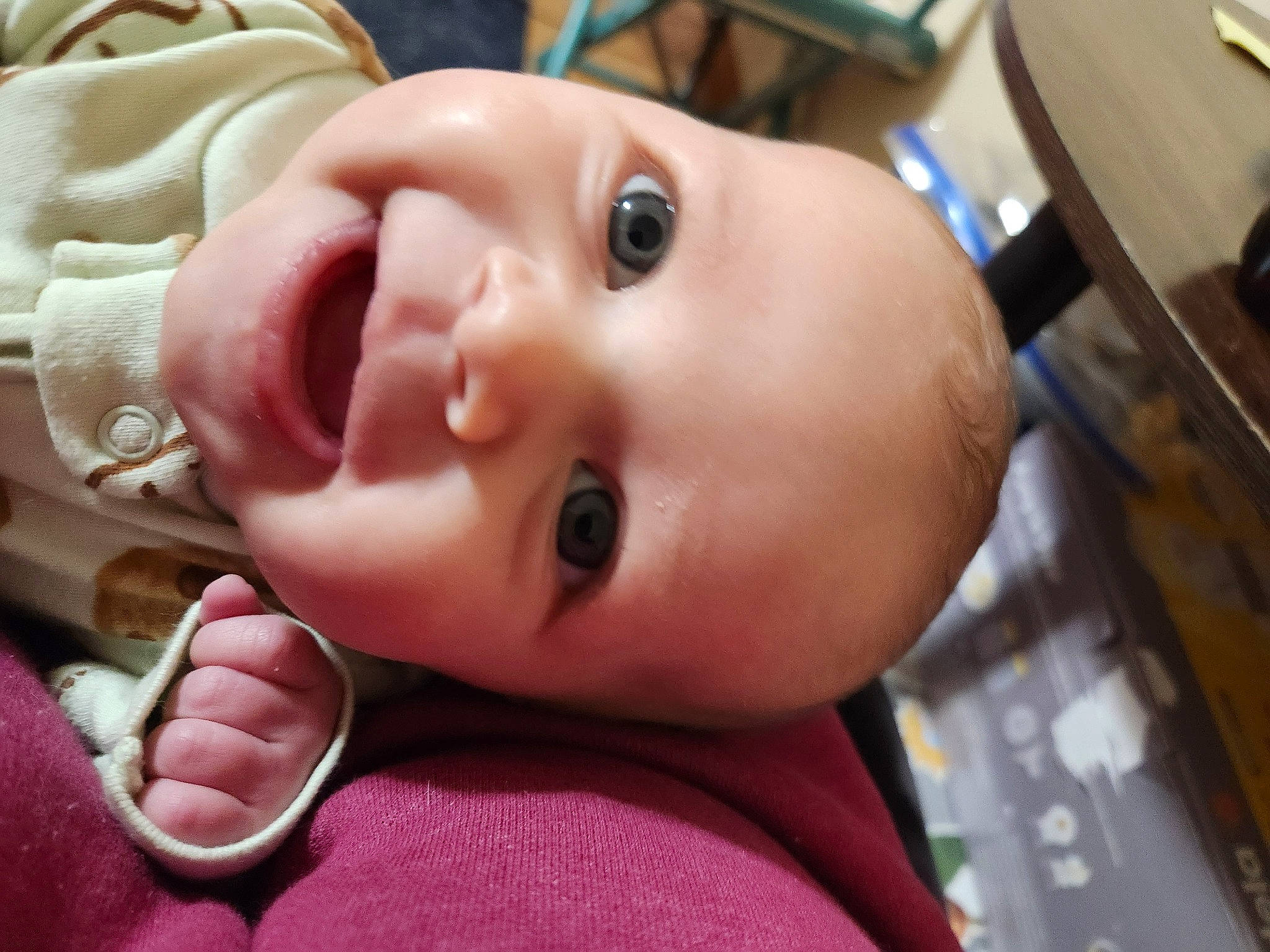 Kora is registered to the contest to win money with this photo: baby, baby_toddler_clothing, cheek, child, chin, eye, eyebrow, eyelash, face, facial_expression, finger, happy, iris, lip, mouth, nose, person, pink, skin, smile