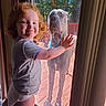 Blue joined the competition — help win amazing prizes! backyard, child, deck, dog, face, glass_door, great_dane, hand, indoors, outdoors, pet, portrait, red_hair, smiling, standing, sunlight, toddler, trees, window, wood