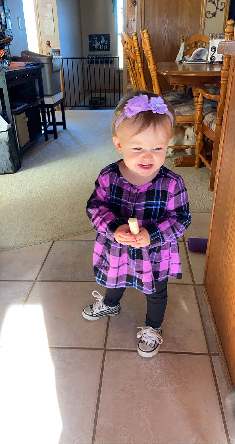 Ember joined the competition — help win amazing prizes! baby, baby_toddler_clothing, child, design, floor, flooring, hair_accessory, hardwood, home_appliance, lavender, magenta, pattern, person, pink, purple, shelf, shoe, sleeve, toddler, violet